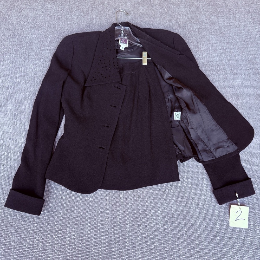 Vintage Zelda Two-Piece Suit Set Blazer & Skirt Womens 2 Black Single Breasted